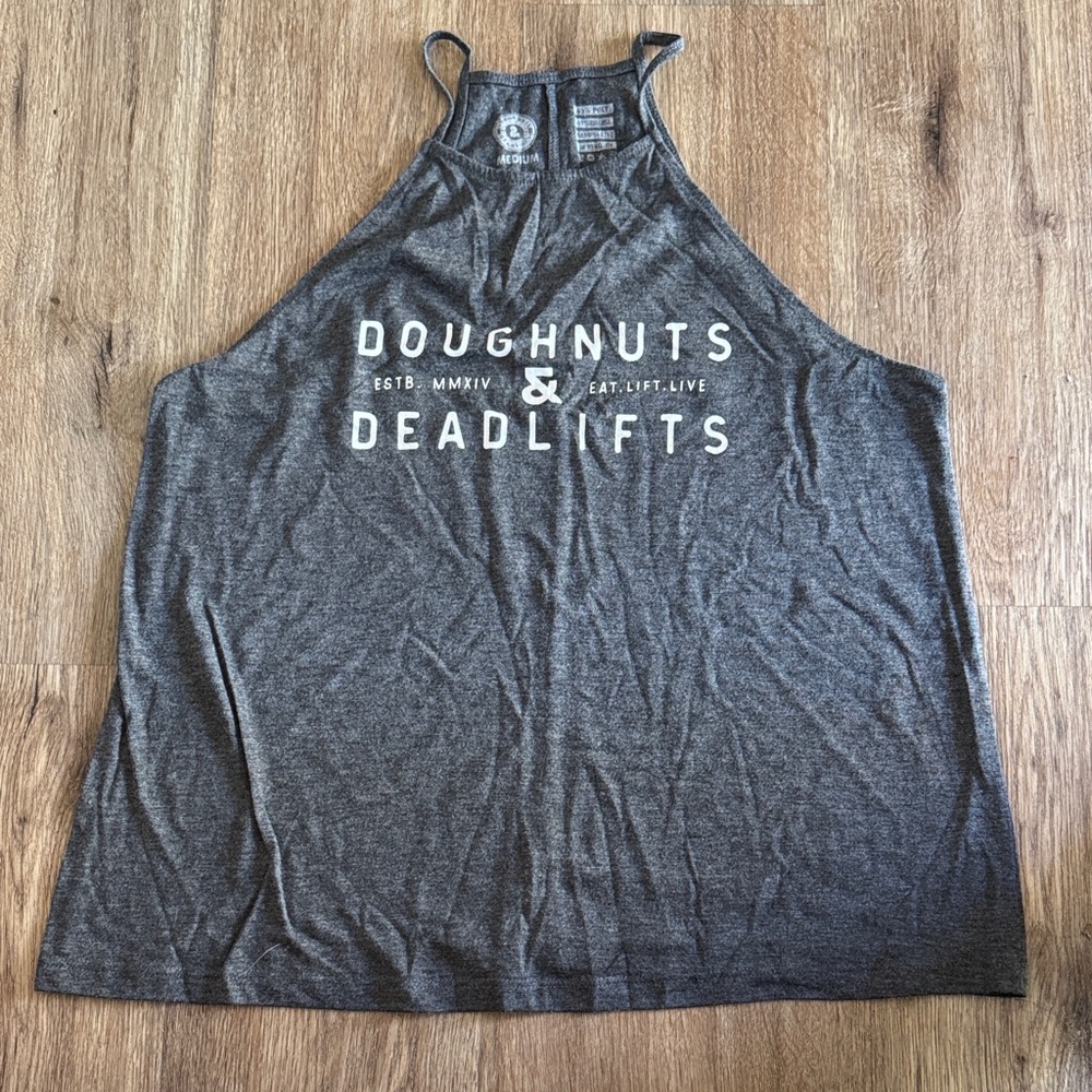 Doughnuts & Deadlifts Women's Gray Muscle Tee